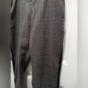 Adora Plus Size 1XL Gray and Brown Plaid Pull On Tuxedo Trousers